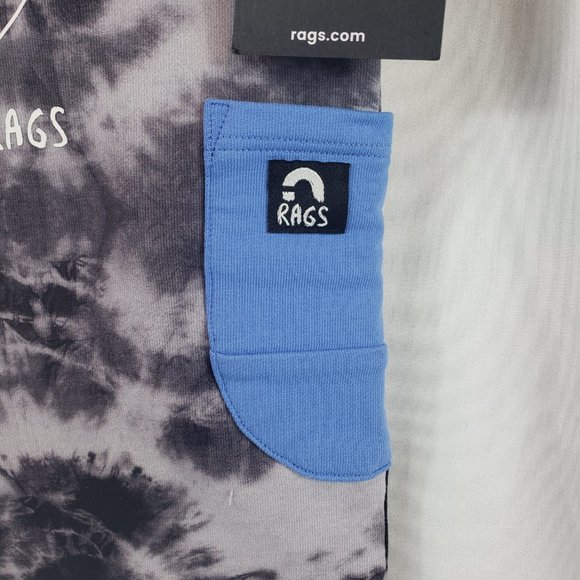 New, RAGS Black and Gray Short Sleeve Tie-Dyed Shift Dress with Blue Trim - Picture 2 of 8